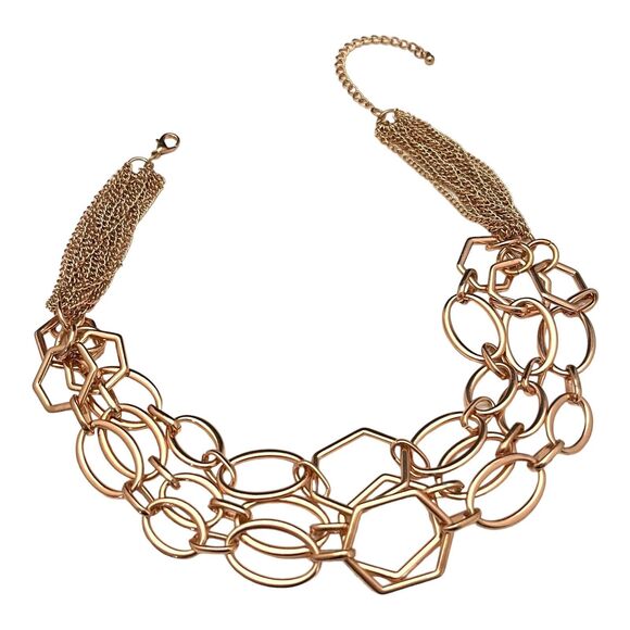 New Boutique Multi Strand Necklace Rose Gold Tone Geometric Shapes 5L - Picture 3 of 5